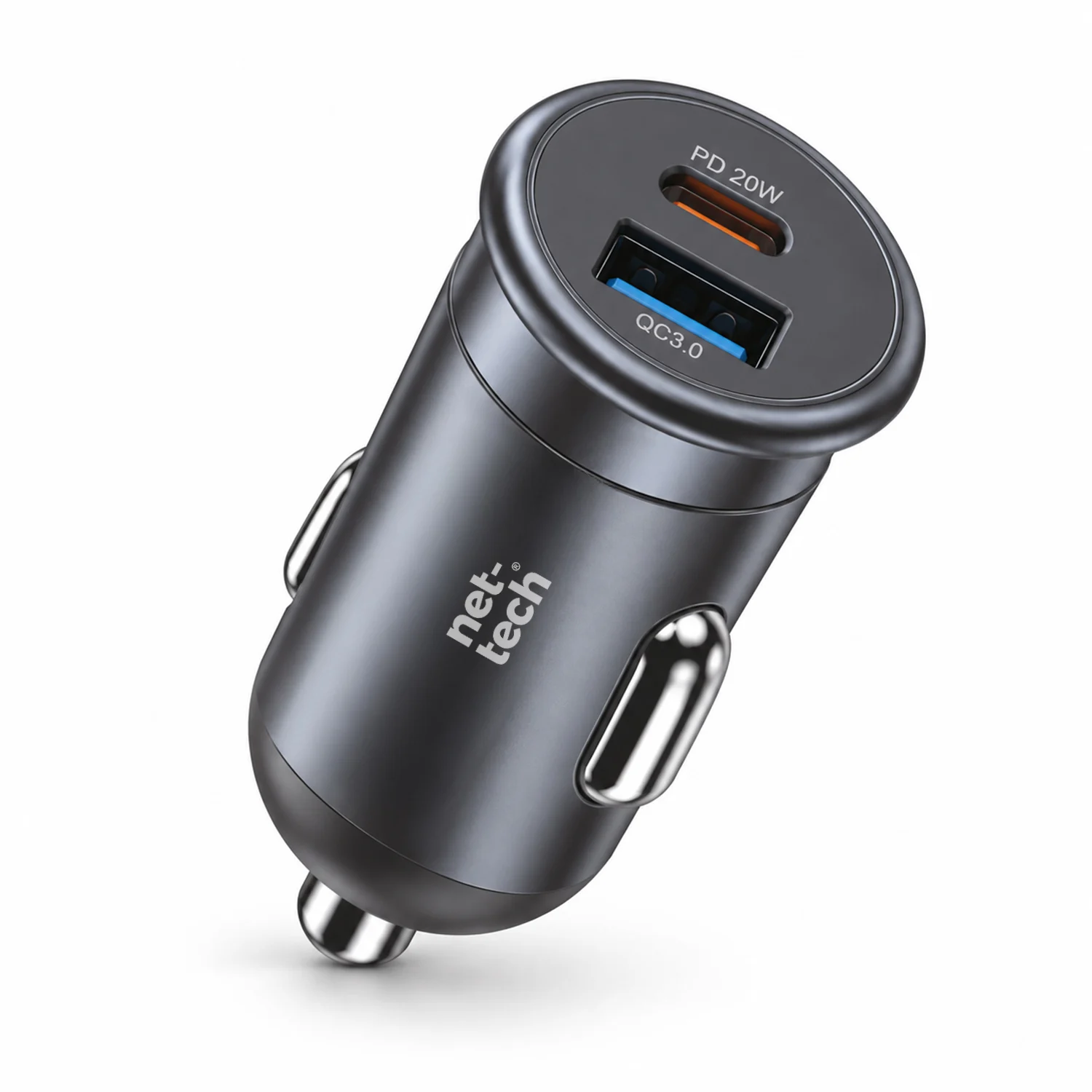Nettech NT-CCH03 Usb + Type-C PD 18W + 20W 2 Çıkışlı Araç Şarj Aleti (Siyah) NT-CCH03
