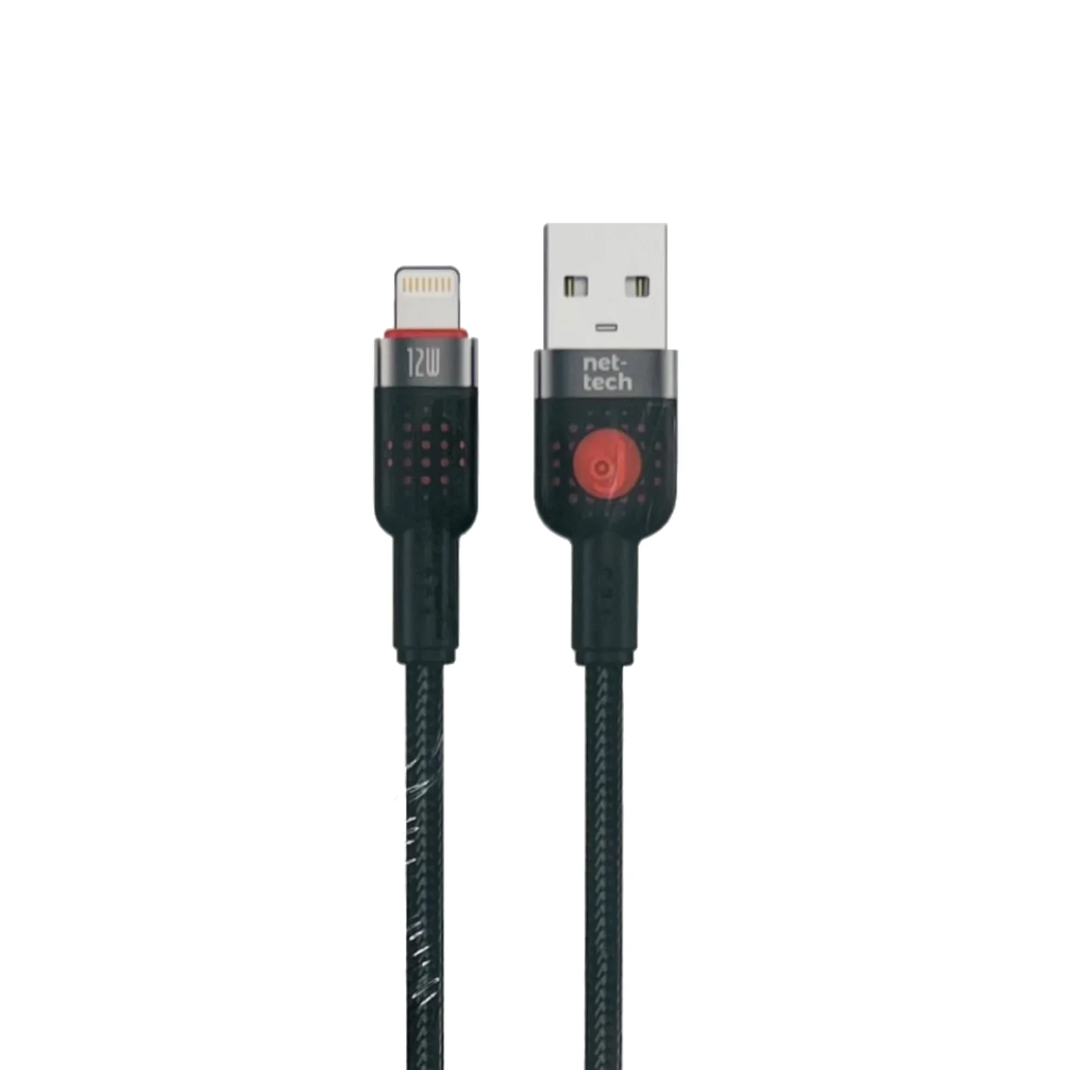 Nettech NT-DC55 12W İp Örgü 300 Cm Lightning Şarj ve Data Kablosu (Siyah) NT-113848