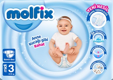 Molfix Bantlı Bebek Bezi Midi 3 Beden 4-9 kg 30' lu