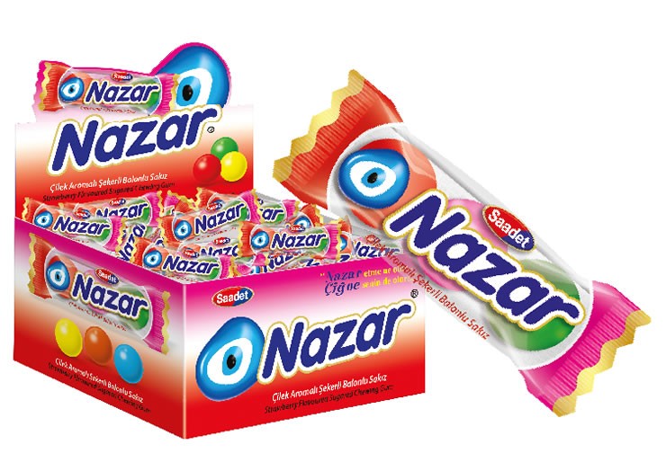 Nazar Çilek Aromalı Şekerli Sakız 3' lü