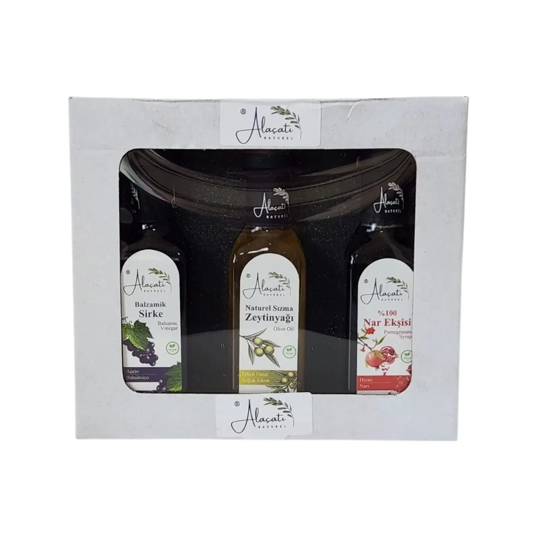 Alaçatı Naturel 3' lü Gurme Set (Naturel Sızma Zeytinyağı 100 mL+Nar Ekşisi 100 mL+Balsamic Sirke 100 mL)