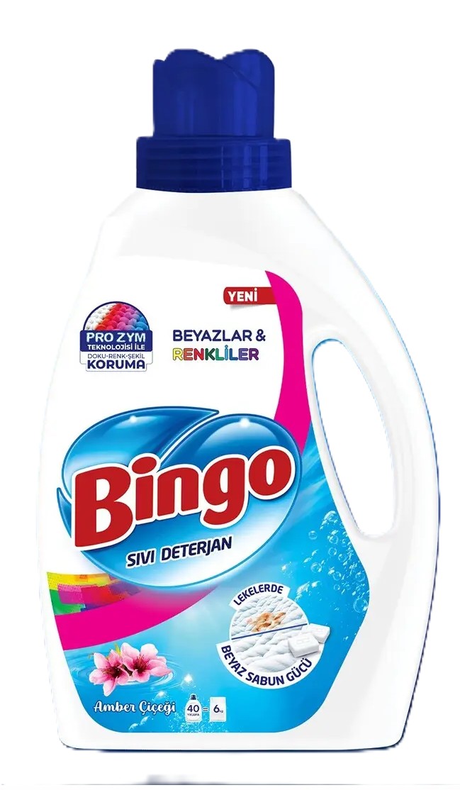 Bingo Sıvı Deterjan Beyaz & Renkli 40 Yıkama Amber Çiçeği 2600 mL
